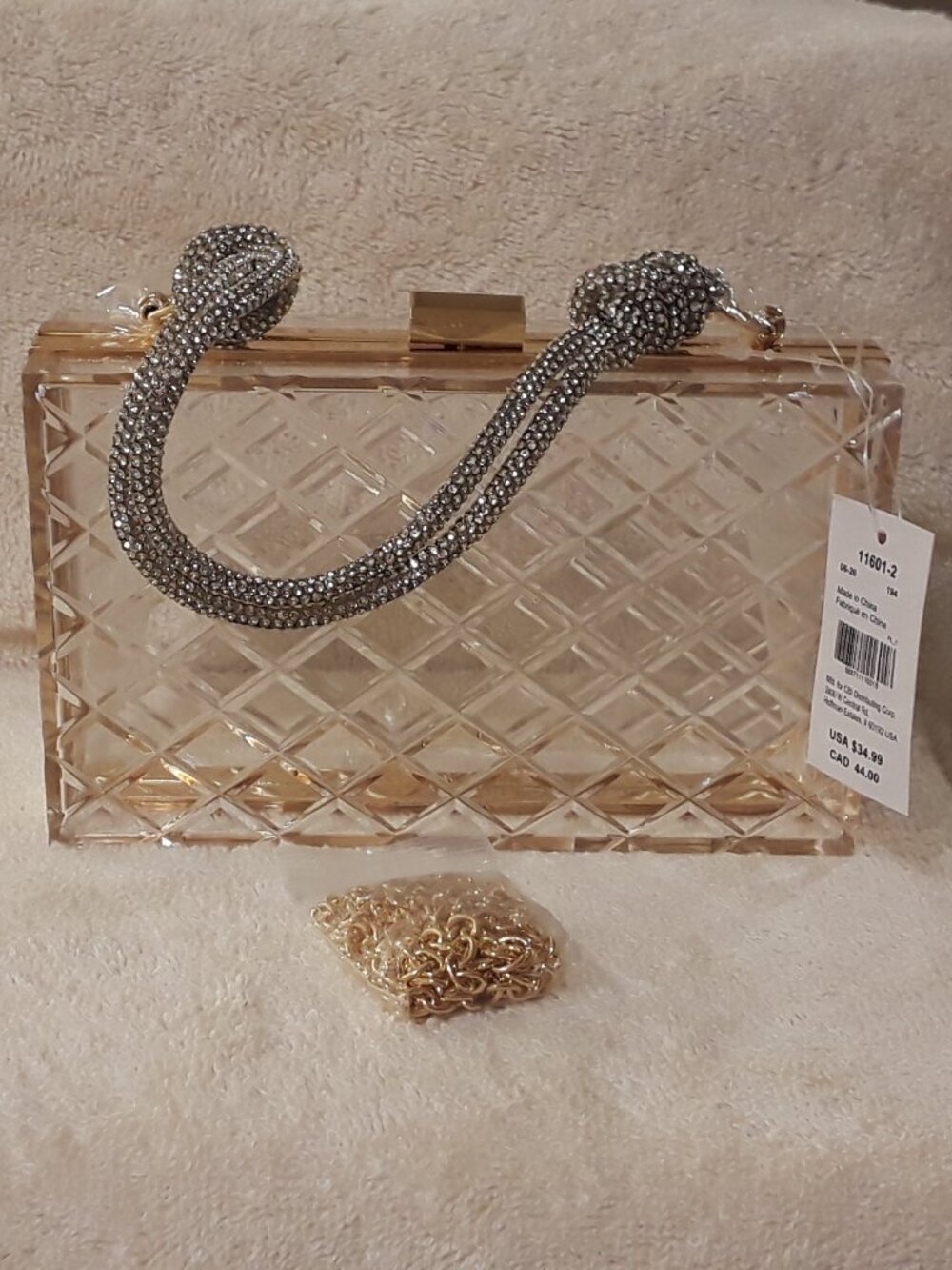 Claire’s Clear Hard Shell Criss-Cross Box Purse-Rhinestone Knot-Bag Event NWT